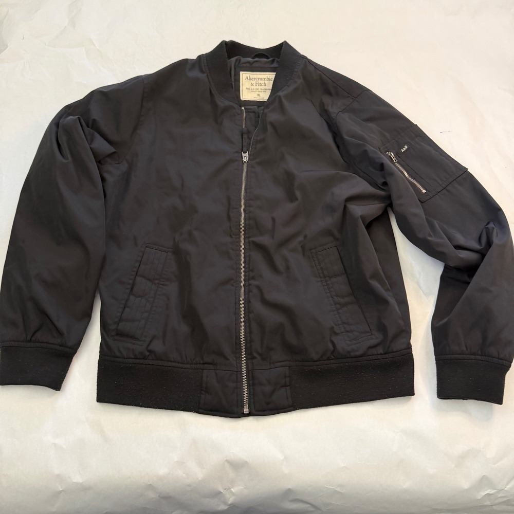 Abercrombie Fitch Bomber Varsity Jacket Black Full Zip Mens VTG XL Zip‎ Sleeve